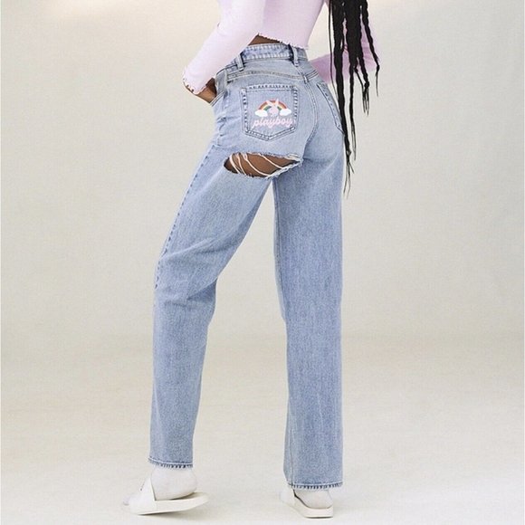 PLAYBOY Denim - LAST ONE NWT Playboy PacSun Bunny '90s Boyfriend Jeans 23 High Rise Ripped Butt